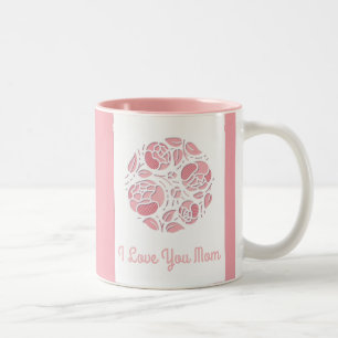 Cute I Love You Mom Pink White Mother's Day Two-Tone Coffee Mug