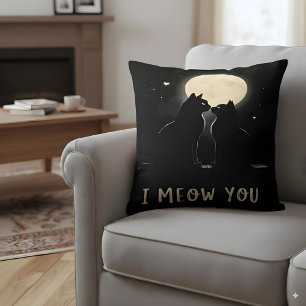 Cute 'I Meow You' Pun Black Cats in Love  Throw Pillow