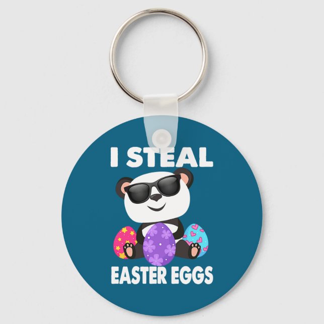 Cute I Panda Steal Easter Eggs Egg Keychain (Front)