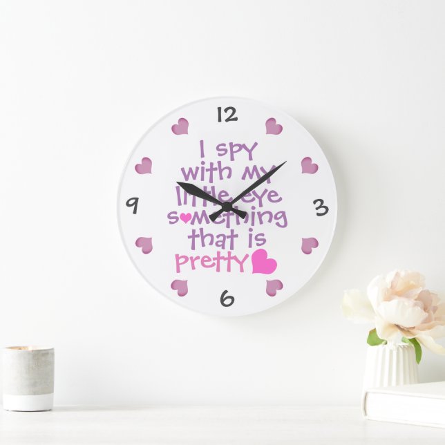Cute *I Spy* Pink and Purple  Large Clock (Home)