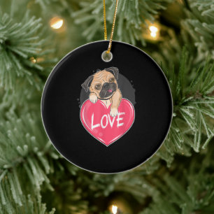 Cute I Steal Hearts Pug   Valentine Day Gift Ceramic Ornament