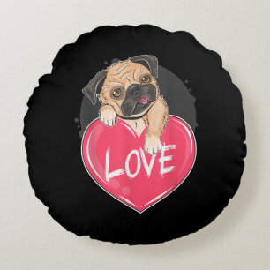 Cute I Steal Hearts Pug   Valentine Day Gift Round Pillow
