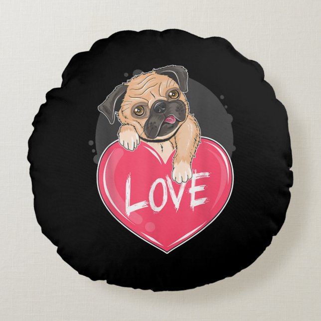 Cute I Steal Hearts Pug | Valentine Day Gift Round Pillow (Front)