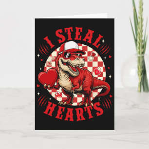 Cute I Steal Hearts Valentine Boys Dinosaur Holdin Card