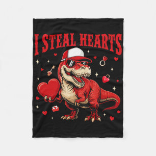 Cute I Steal Hearts Valentine Boys Dinosaur Holdin Fleece Blanket