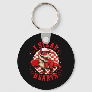 Cute I Steal Hearts Valentine Boys Dinosaur Holdin Keychain