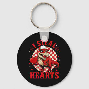 Cute I Steal Hearts Valentine Boys Dinosaur Holdin Keychain