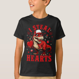 Cute I Steal Hearts Valentine Boys Dinosaur Holdin T-Shirt