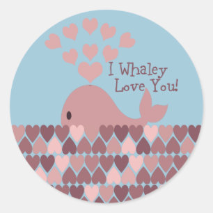 Cute I whaley Love You! design Classic Round Sticker