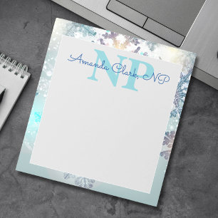 Cute Ice Blue Snowflake Personalized Name NP Nurse Notepad