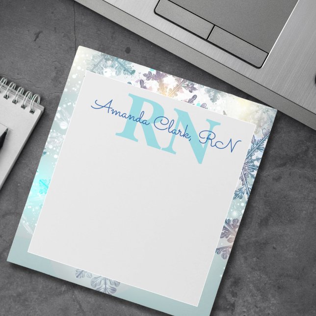 Cute Ice Blue Snowflake Personalized Name RN Nurse Notepad (Creator Uploaded)