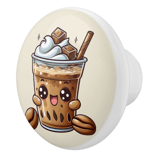 Cute ice coffee lovers ceramic knob (Right)