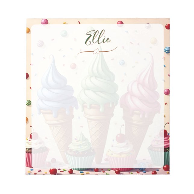 Cute Ice cream and cupcakes Personalized  Notepad (Front)