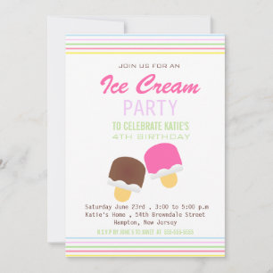 Cute ice cream and stripes birthday party invite