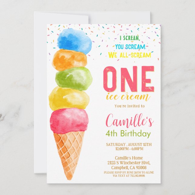 Cute Ice Cream  any age Birthday Party Invitation (Front)
