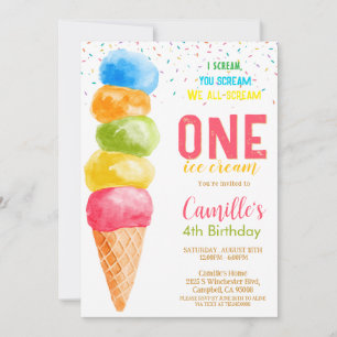 Cute Ice Cream  any age Birthday Party Invitation