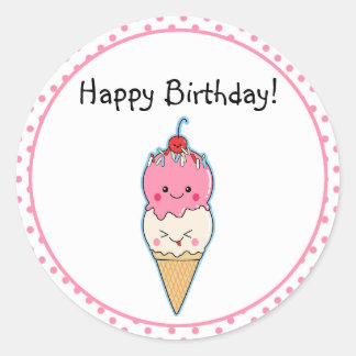 Cute Ice Cream Birthday Classic Round Sticker