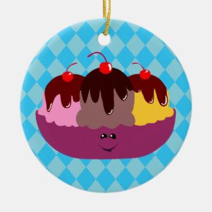 Cute Ice Cream Bowl Ceramic Ornament
