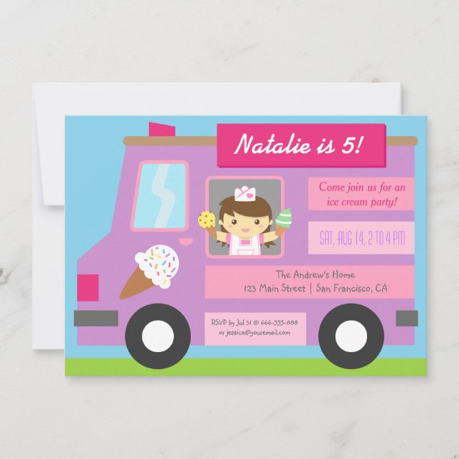 Cute Ice Cream Camion invitations d'anniversaire d (Devant)