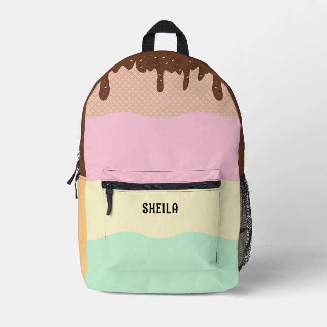 Cute Ice Cream Colour Custom Name Printed Backpack (Front)