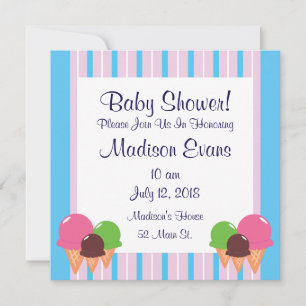 Cute Ice Cream Cone Baby Shower Invitations