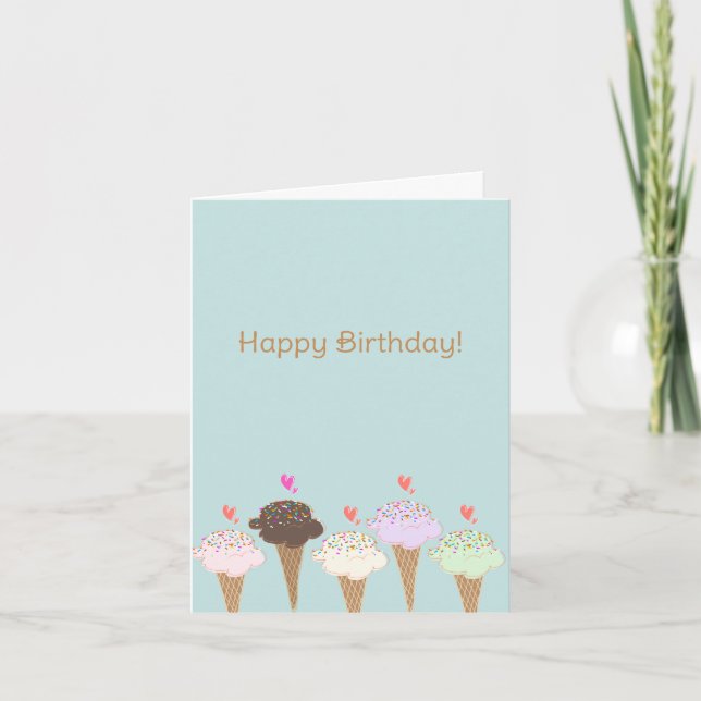 Cute Ice Cream Cone Happy Birthday Note Card (Front)
