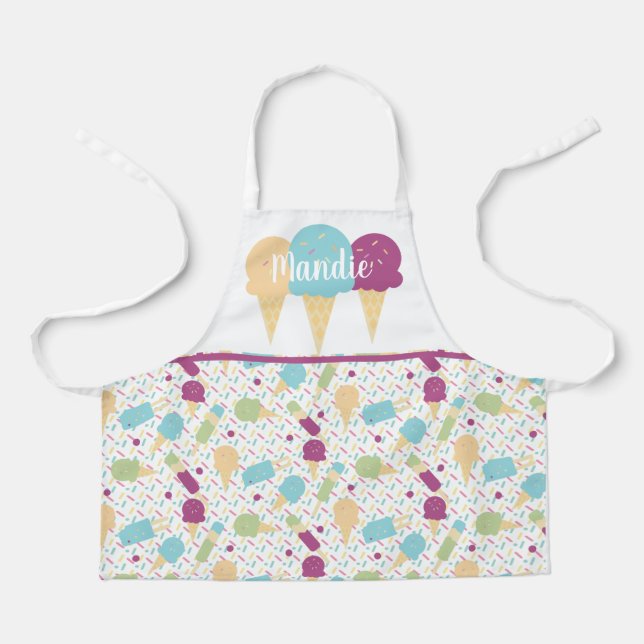 Cute Ice Cream Cone Melting Pink Sprinkles Mix Apron (Front)