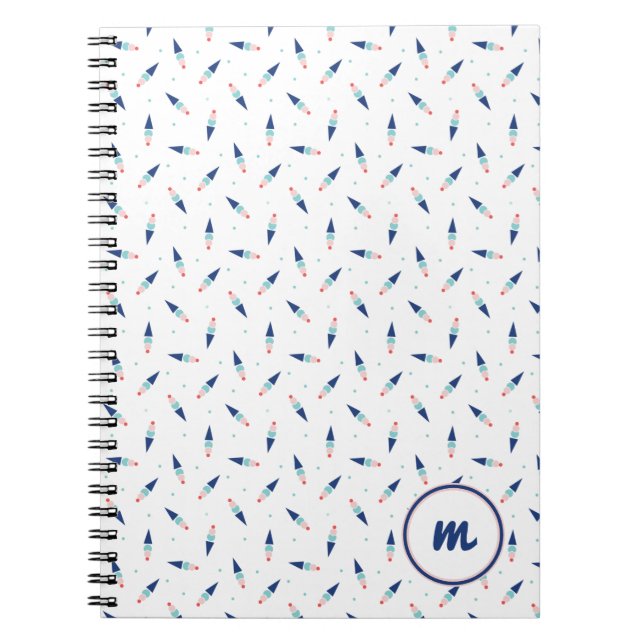 Cute Ice Cream Cone Pattern Personalized Monogram Notebook (Front)