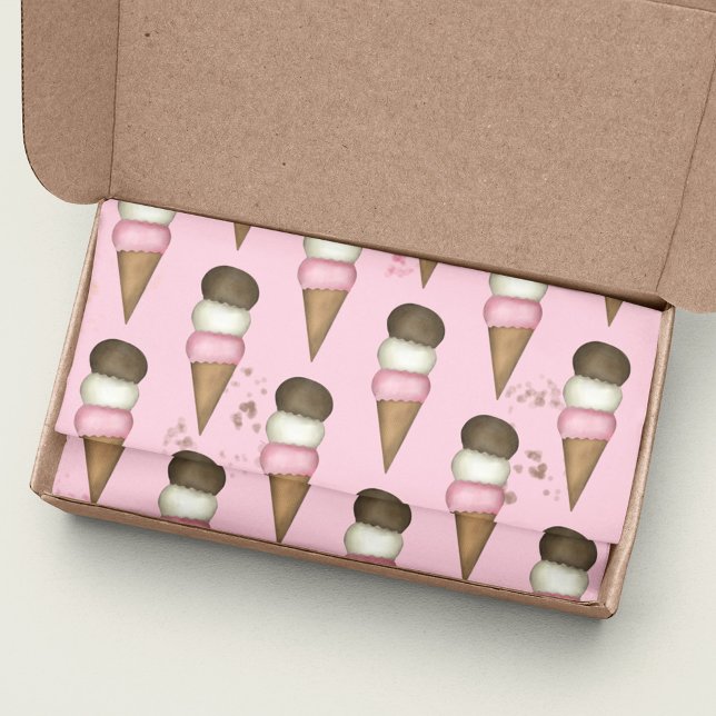 Cute Ice Cream Cone Whimsical Neapolitan Pattern Tissue Paper (Creator Uploaded)