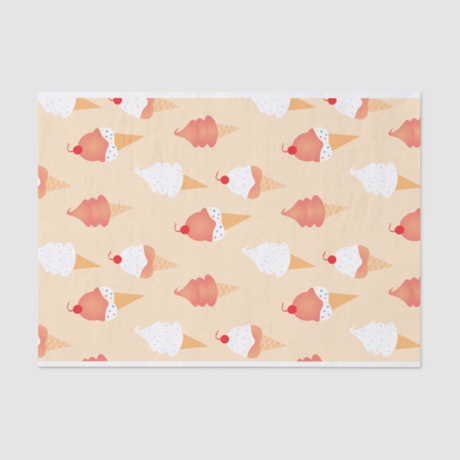 Cute Ice Cream Cone With Sprinkles Pattern Tissue Paper (Front)