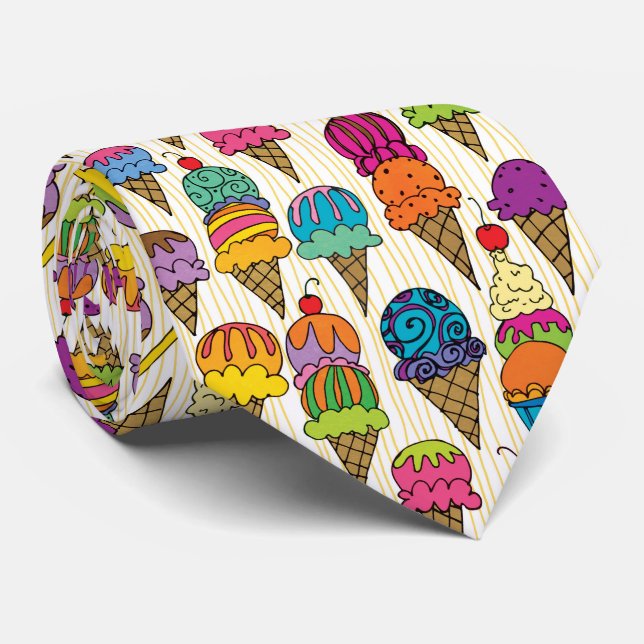 Cute Ice Cream Cones Pattern Tie (Rolled)