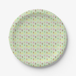 Cute Ice Cream Cones, Popsicle Ice Blocks on Green Paper Plate