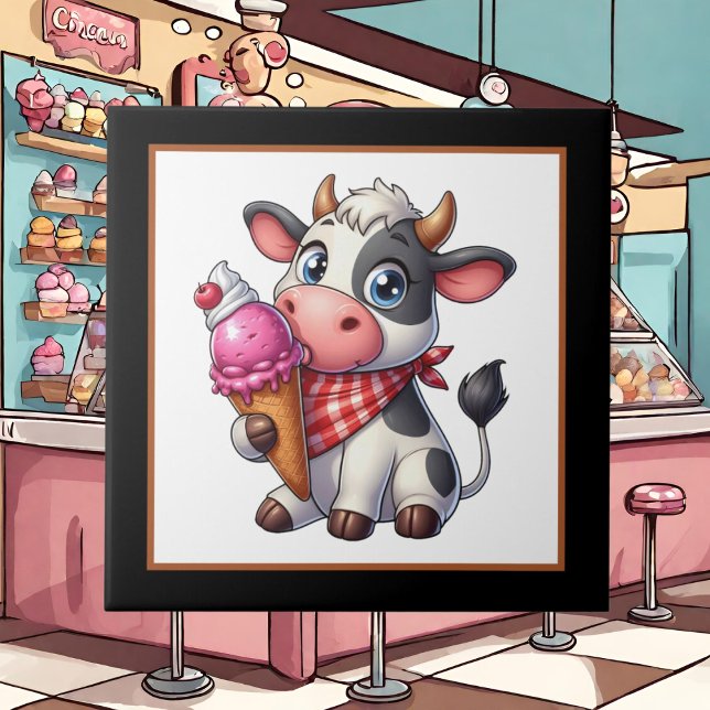 Cute ice cream cow black back  tile (Creator Uploaded)