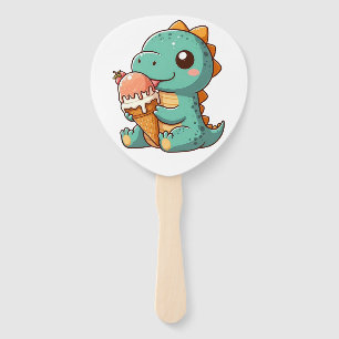 Cute ice cream eating dino hand fan