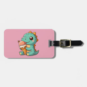 Cute ice cream eating dino luggage tag