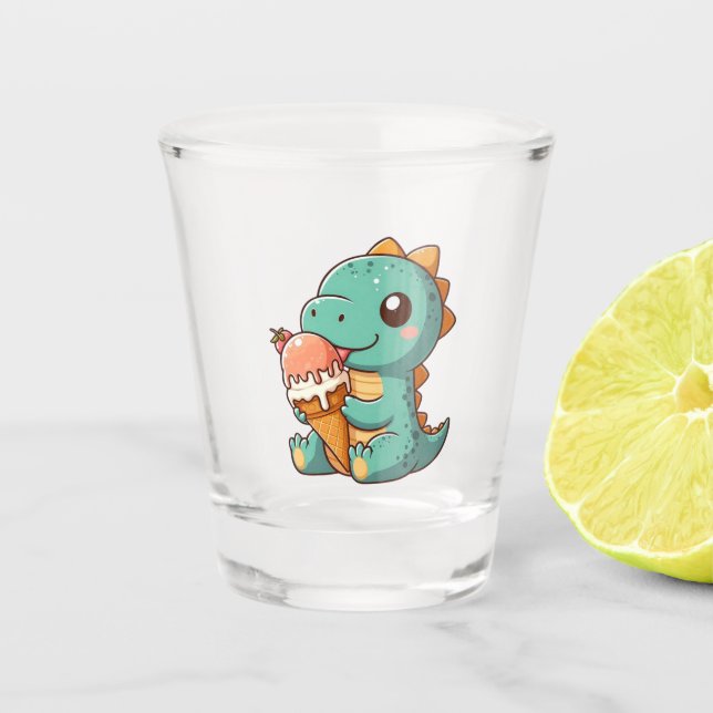 Cute ice cream eating dino shot glass (Front)