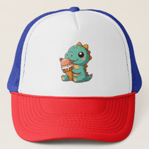 Cute ice cream eating dino trucker hat