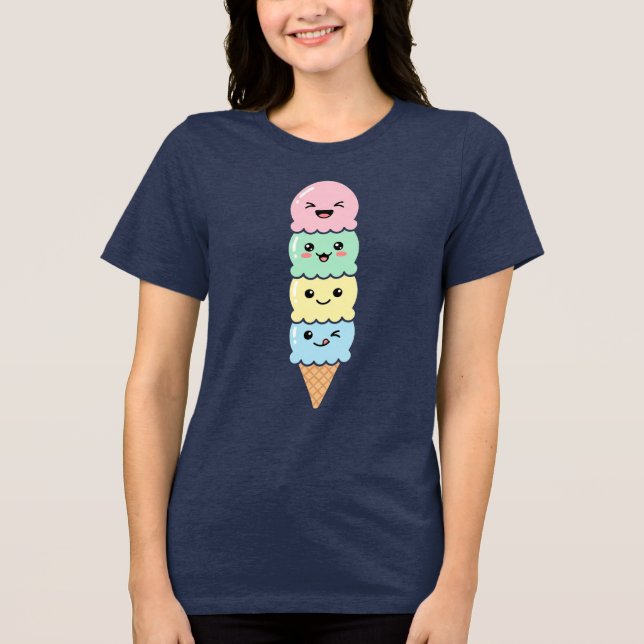 Cute Ice Cream Emotions Stack Design Tri-Blend Shirt (Front)
