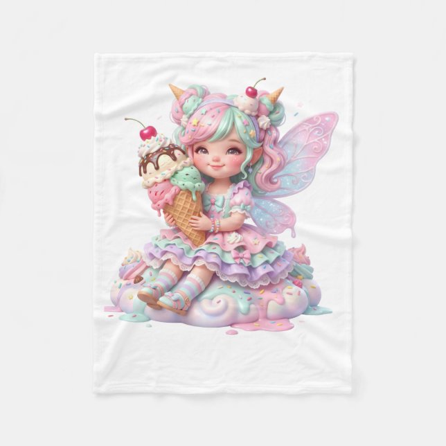 Cute Ice Cream Fairy with Cone Fleece Blanket (Front)