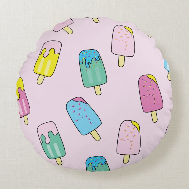 Cute ice cream: fruit pattern. round pillow (Front)