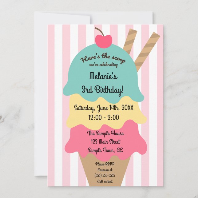 Cute Ice Cream Invitation Anniversaire (Dos)