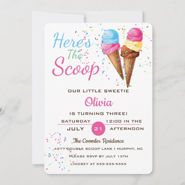 Cute Ice Cream Kids Birthday Party Invitation (Front)
