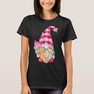 Cute Ice Cream Lover Gnome For Women With Pink Buf T-Shirt