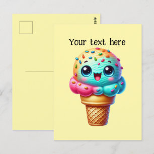 Cute ice cream lovers customize postcard