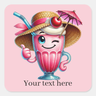 Cute ice cream milk shake add text square sticker