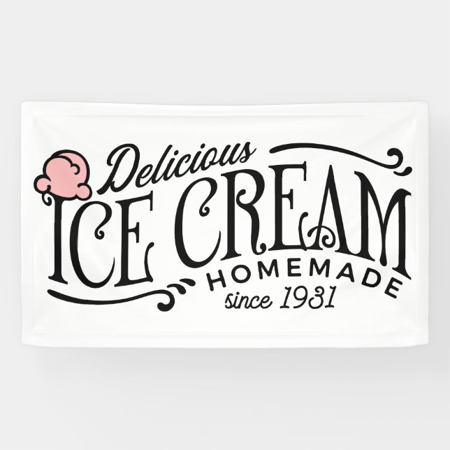 Cute ice cream party old fashion banner (Horizontal)