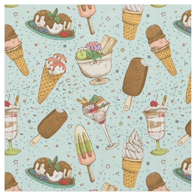 Cute Ice Cream Pattern Fabric (Close Up)