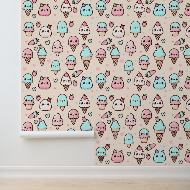 Cute Ice Cream Pattern Minimal Pastel Colours Wallpaper (Application)