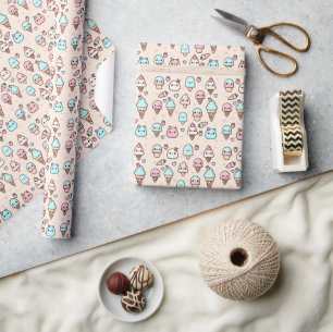Cute Ice Cream Pattern Minimal Pastel Colours Wrapping Paper