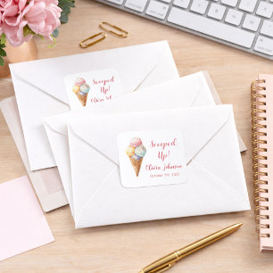 Cute Ice Cream Scoops Pastel Bridal Shower Square Sticker